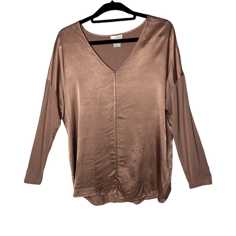 Soft Surroundings | Dusty Pink Satin Front Long Sleeve V-Neck Top, XL